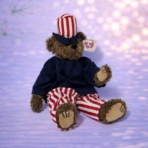Lg. Bear Ty Attic Treasures Teddy Bear in Navy with Red and White Stripes